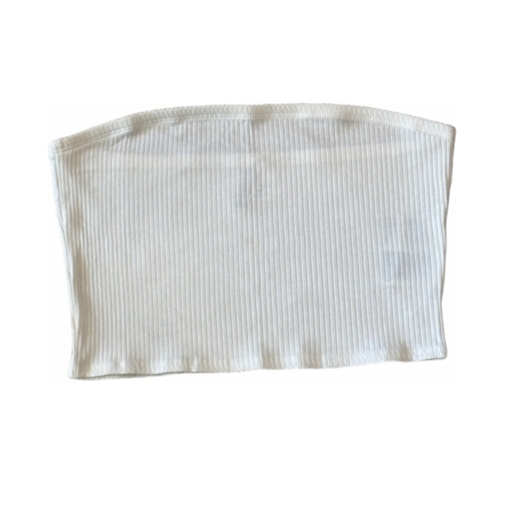 White Ribbed Strapless Tube Top